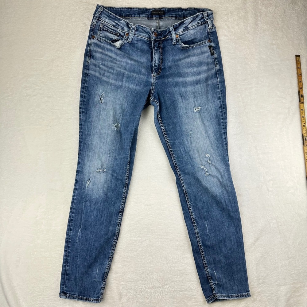 Silver Jeans Co. Jeans Womens Denim Boyfriend Fit 14/29 Blue Distressed Cotton